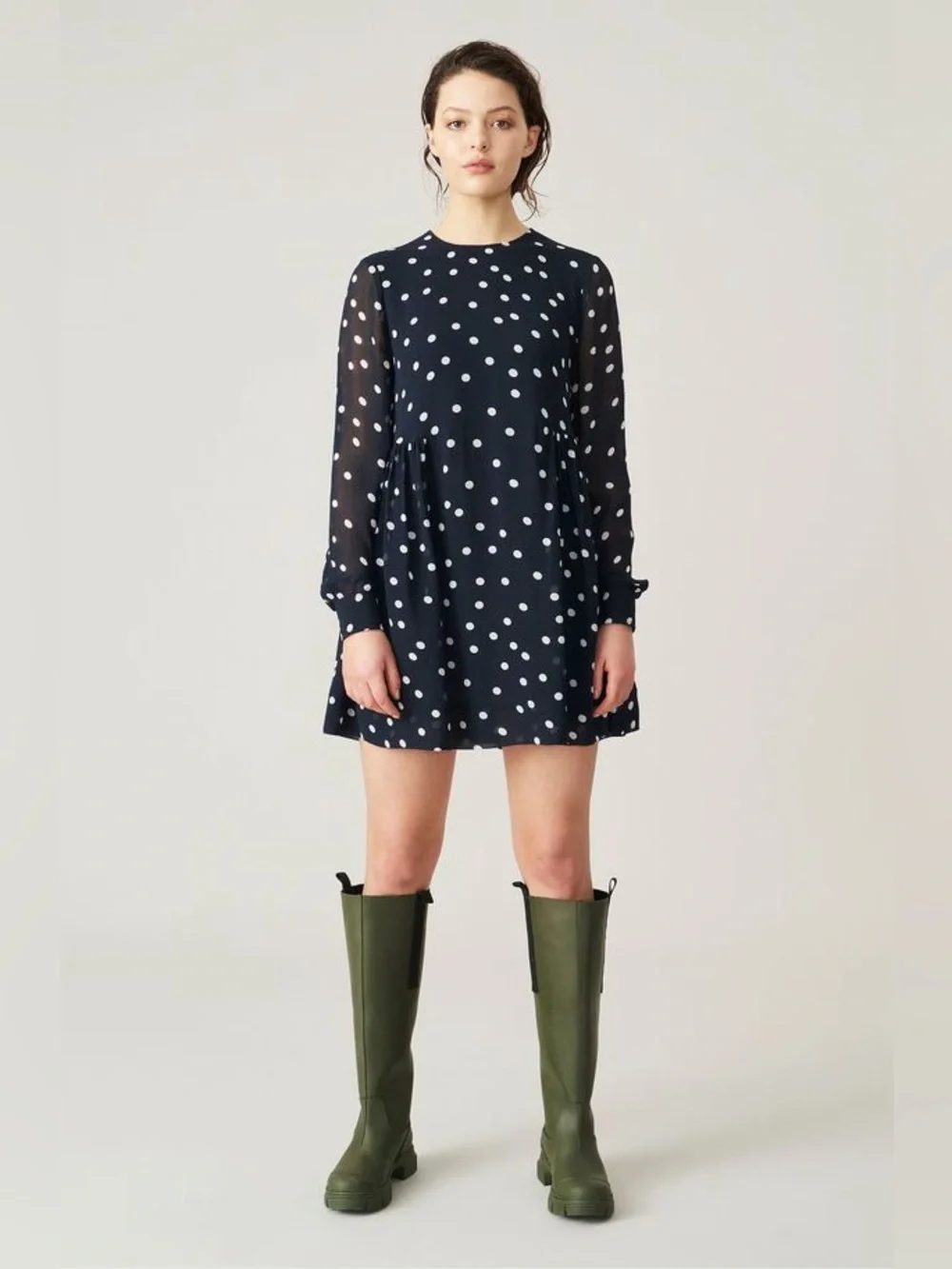 Ganni Georgette Polka Dot Mini Dress - Picture 1 of 9